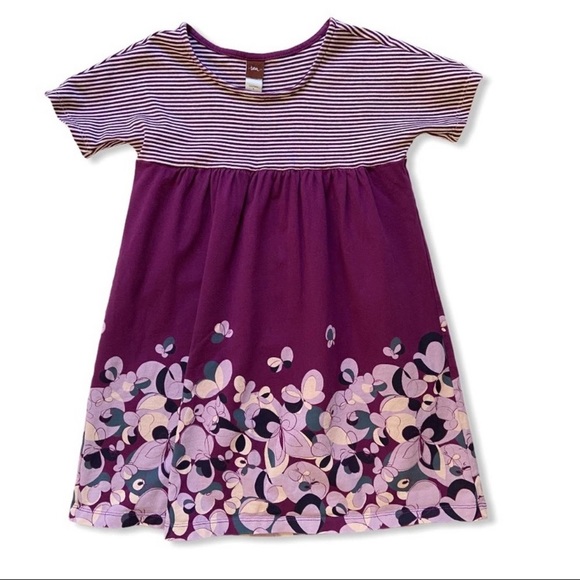Tea Collection Other - Tea Collection Mazarine Empire Dress Size 5 Purple white striped floral cotton